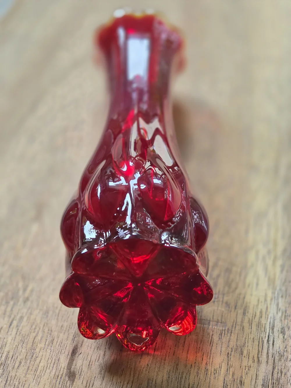 Vintage Ruby Red Fluted Art Glass Bud Vase Scalloped Edge Moody Maximalist